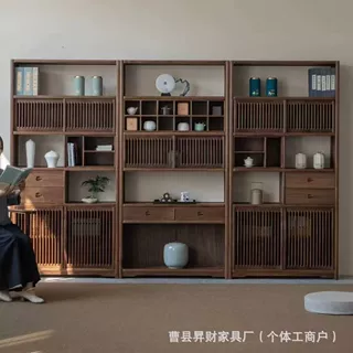 老榆木多宝阁博古架新中式书架茶室置物架茶叶茶具实木展示架定金