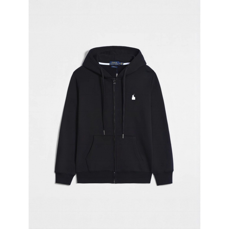 Cross-Border Exclusive Trendy Brand Polo Pony Logo Embroidered Men's Casual Pure Cotton Solid Color Hooded Cardigan