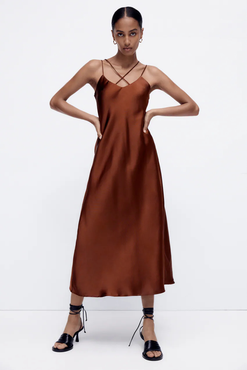 autumn silk hollow midi sling dress nihaostyles wholesale clothing NSAM81980