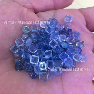 Natural Aquamarine Square Ring Surface Light Blue Flats Bottom Plain Bare Stone Oval Water Drop Triangular Egg-shaped Ring Surface Wholesale
