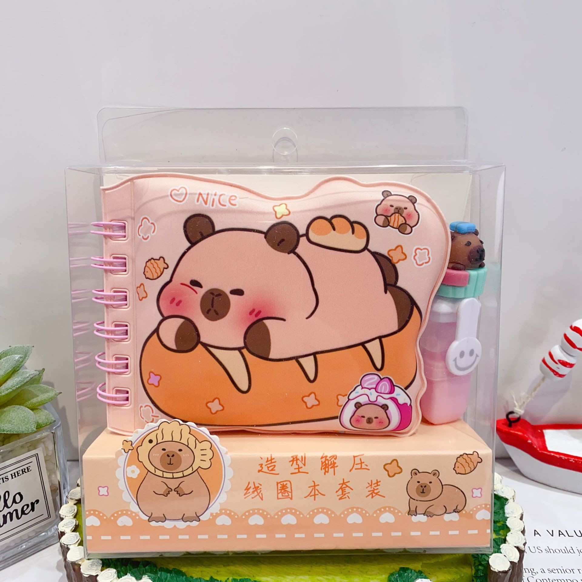 Capibara descompresión cuaderno de dibujos animados resaltador conjunto de bobina cuaderno inflable cuaderno de diarios delfín cuaderno bobina