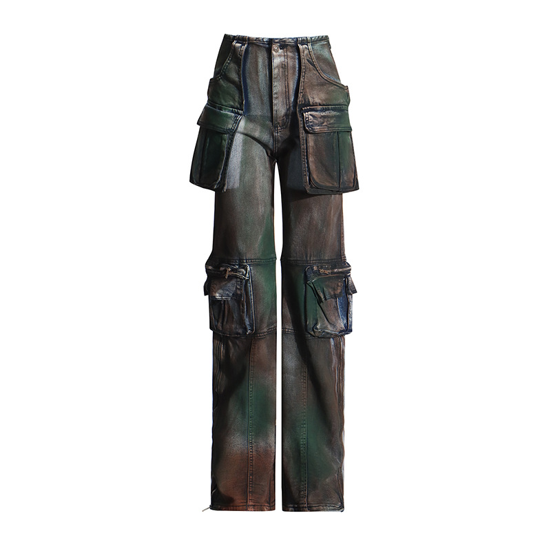 Jeans de Pierna Recta para Mujer, Diseño Primavera 2026, con Bolsillos Grandes y Parches, Pantalones Largos Ajustados, para Comercio Exterior Transfronterizo