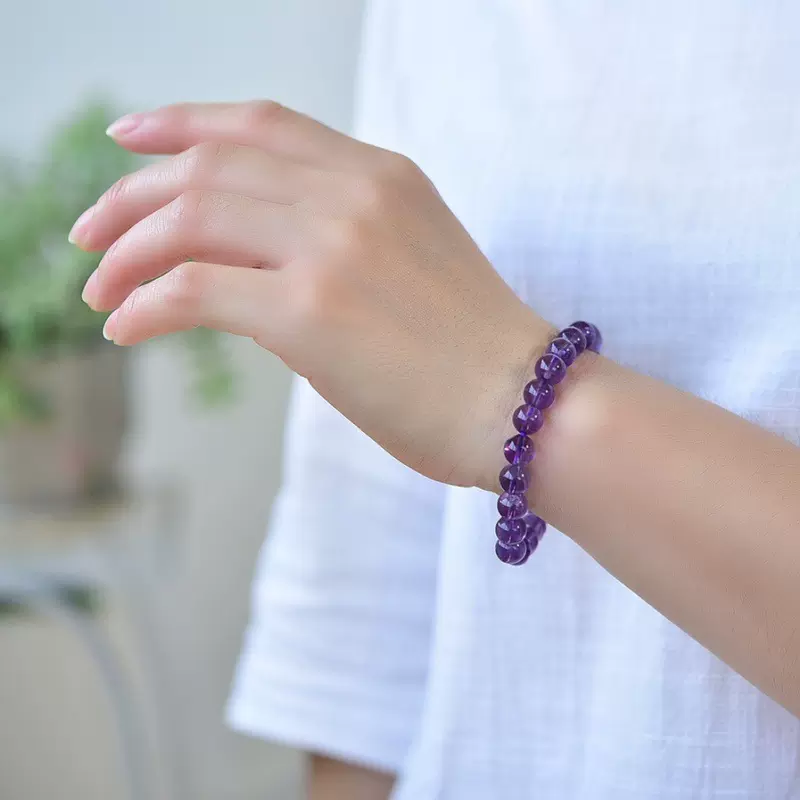 天然紫晶手链巴西乌拉圭紫水晶手串珠深紫晶时尚饰品天然水晶手链