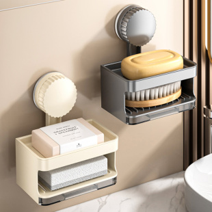 Household Suction Cup Soap Box Wall-Mounted Punch-Free Soap Double-Layer Drain Rack Bathroom Sink Storage Rack