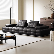 意式极简真皮沙发客厅小户型黑色劳伦斯沙发三四人位直排真皮沙发