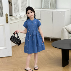 女の子ドレス 2025 夏の新スタイルヨーロッパとアメリカの子供カジュアル刺繍西洋スタイル少女デニムプリンセスドレス