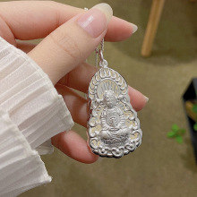 国潮风纯银观音弥勒佛吊坠男女9999足银宝宝银锁婴儿宝宝长命锁礼