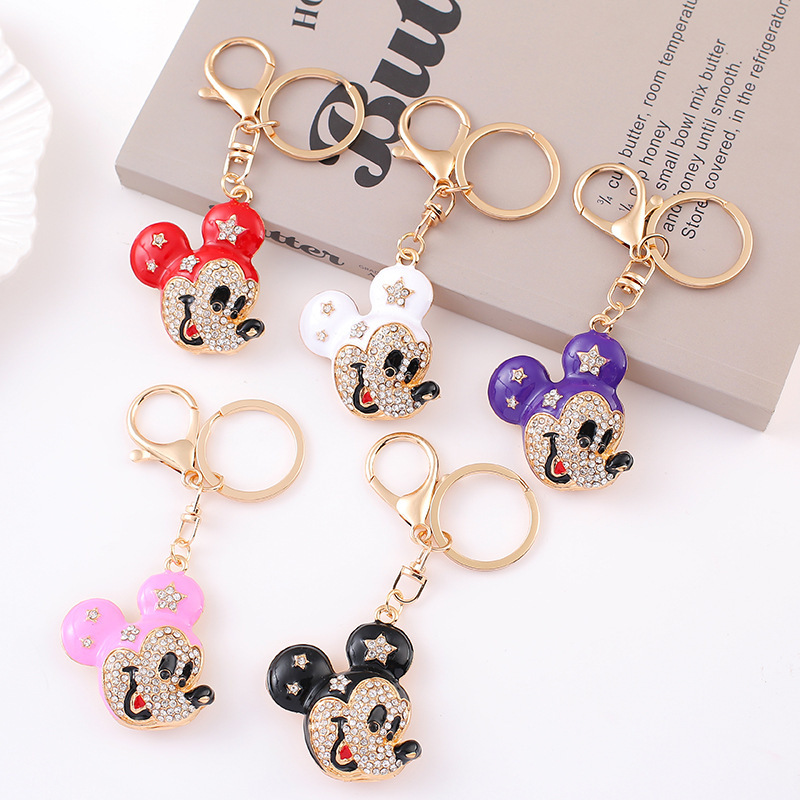 Manufacturer Wholesale Creative Mickey Mouse Car Keychain Pendant Metal Cartoon Mickey with Rhinestones Unisex Backpack Decoration