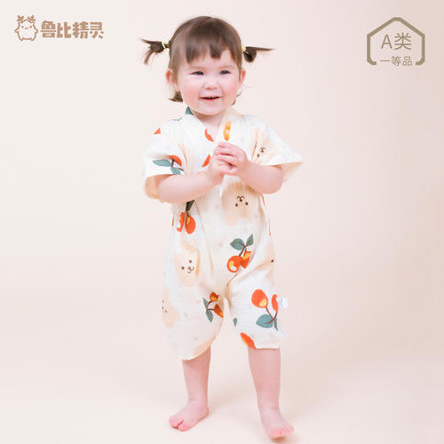 Carefully selected summer baby gauze cotton thin cover baby cotton short-sleeved lace-up monk clothing category a newborn
