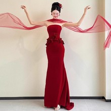 敬酒服新娘高级感轻奢小众抹胸结婚回门订婚宴会红色鱼尾晚礼服女