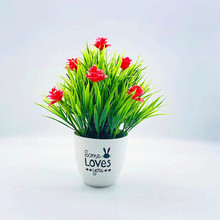仿真盆栽 假花盆景人造花小摆件新款9朵中玫瑰绿管love盆盆栽