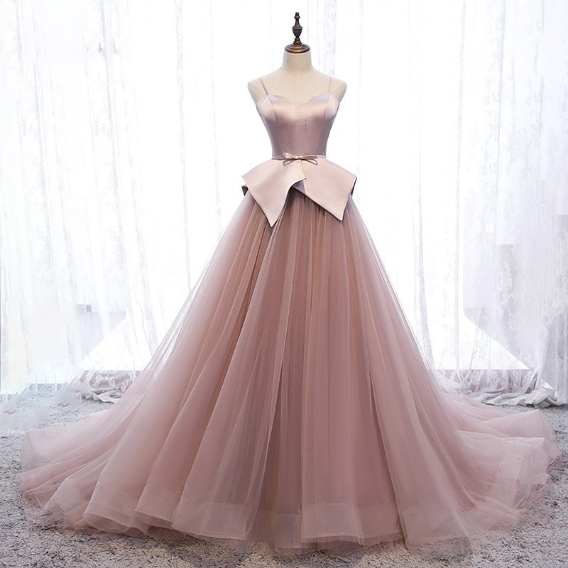 2022 new high-grade satin fishtail lotus root pink mid-waist sleeveless long strap wedding dress bridesmaid's dress sling