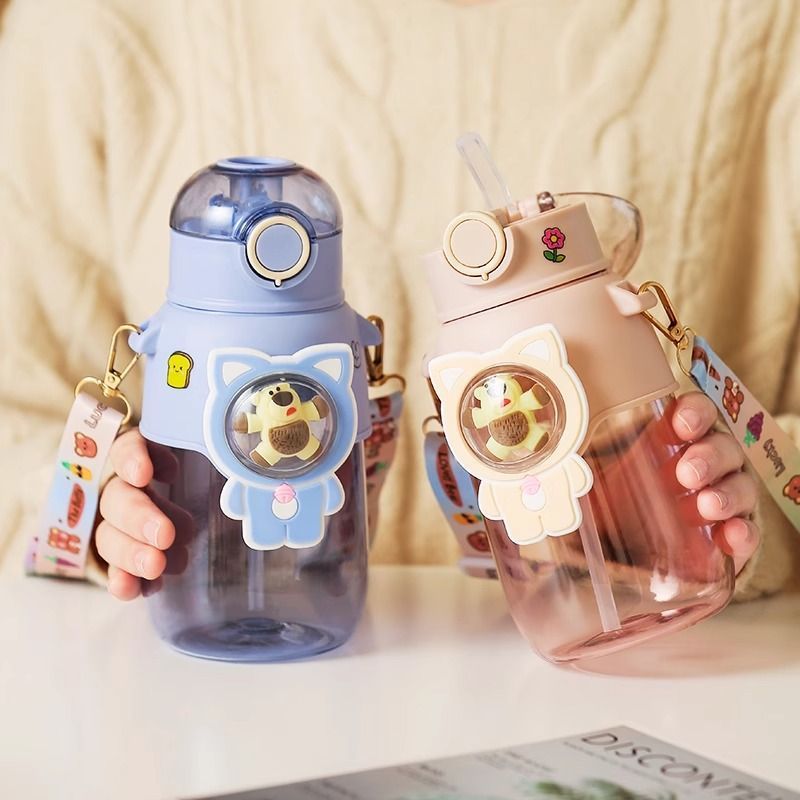 漫画子供用プラスチックストローカップ夏大容量学生漏れ防止カップ高価値ポータブルスプリング蓋ビッグベリーカップ|undefined