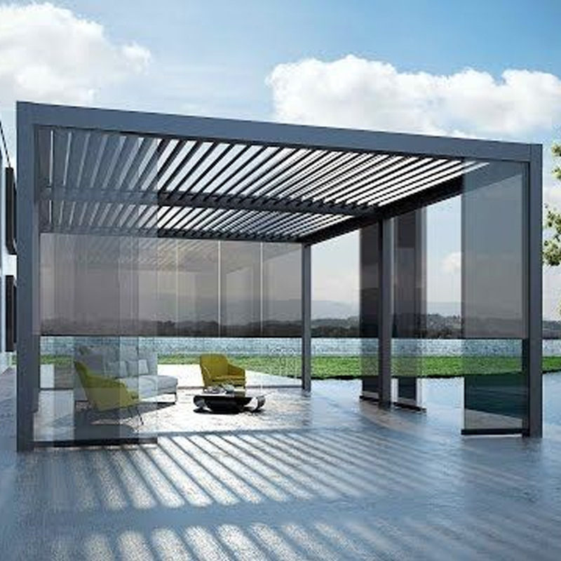A prueba de lluvia inteligente control remoto al aire libre pabellón parque junto al mar a prueba de sol aleación de aluminio a prueba de sol sala a prueba de lluvia toldo Pabellón de producción