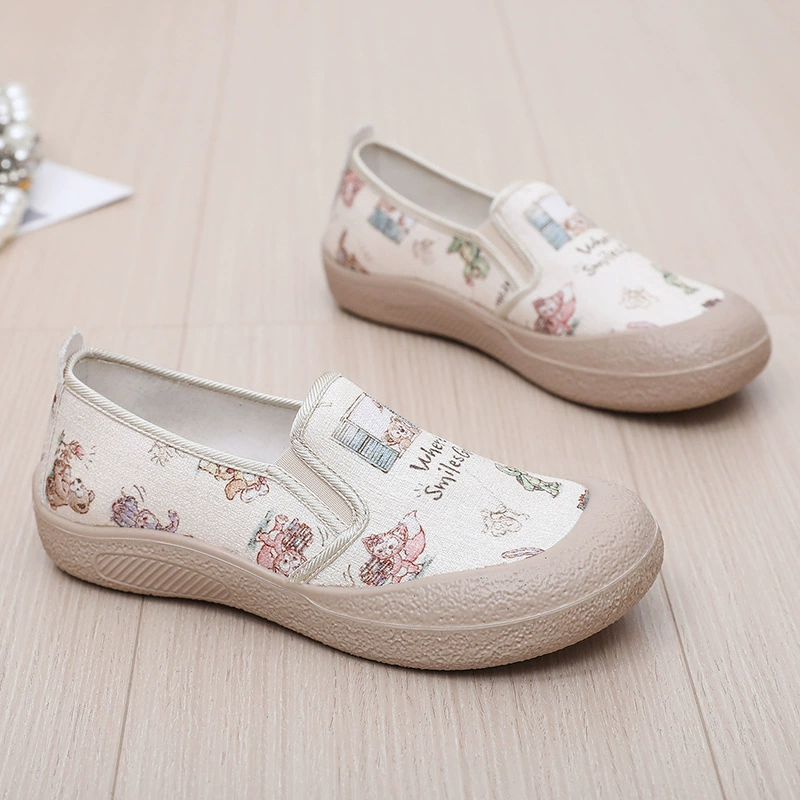 Обувь женская весна 2025 новая мода дышащая холст обувь дикая нескользящая повседневная обувь