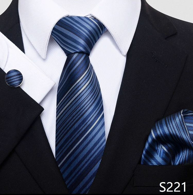 Ready stock solid color polka dot plaid tie wholesale solid color men's tie tie cufflinks pocket square set 8cm
