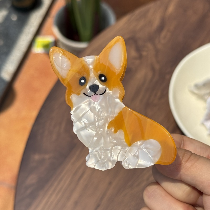 新しい子犬楽しい酢酸クリップテディコーギー漫画動物ヘアクリップダックスフント後頭部サメクリップ|undefined