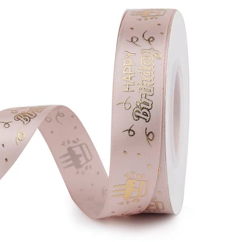 Cinta de 2 cm con estampado 3D de feliz cumpleaños en lámina dorada, en stock, para decoración de pasteles, accesorios de embalaje al por mayor