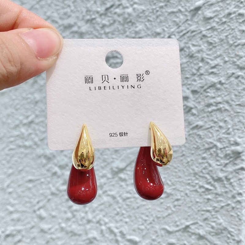 丽银/丽贝丽影红色系列耳饰复古时尚百搭氛围感滴油轻奢耳环预售|undefined