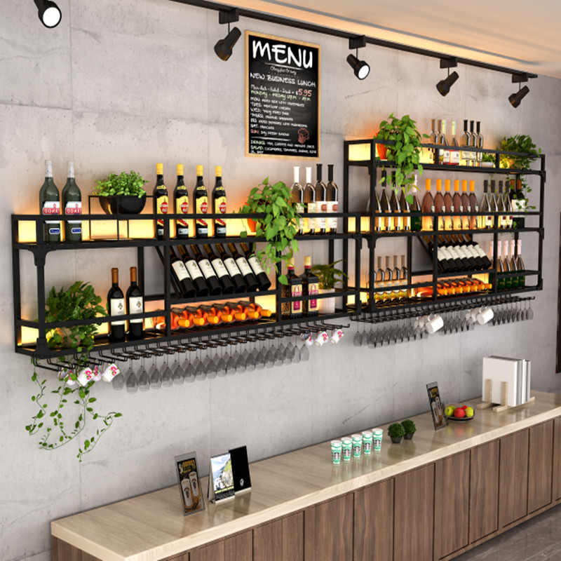 Bar Wall Wine Rack Storage Rack Wine Cabinet Grid Rack Wall-Mounted Wine Hanging Wine Glass Storage Rack Wine Glass
