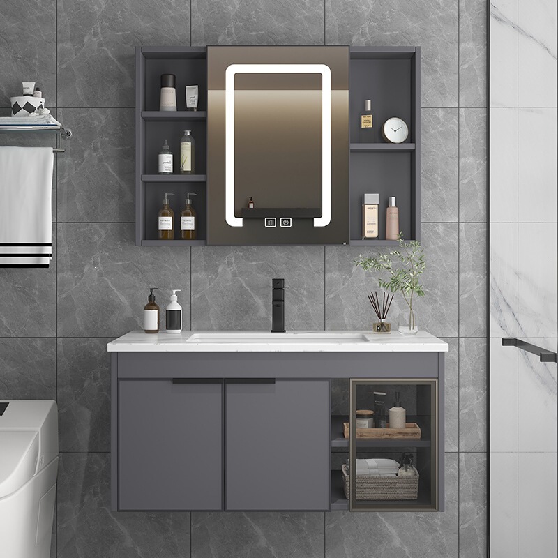 Modern Minimalist Space Aluminum Bathroom Cabinet with Integrated Ceramic Basin Combination Washbasin Cabinet Modern Minimalist Space Aluminum Bathroom Cabinet with Integrated Ceramic Basin Combination Washbasin Cabinet
