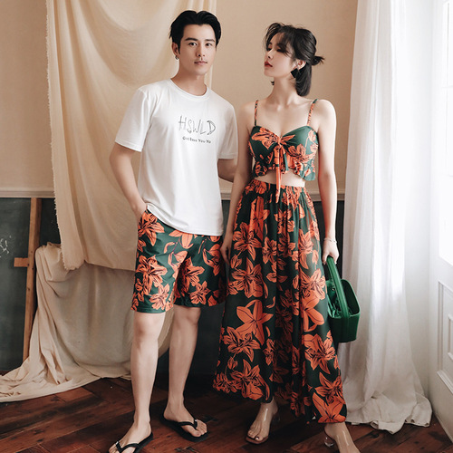 2024 New Couple Swimsuit Men's Beach Pants Women's Three-piece Skirt Split Swimsuit Bikini Beach Resort Wear