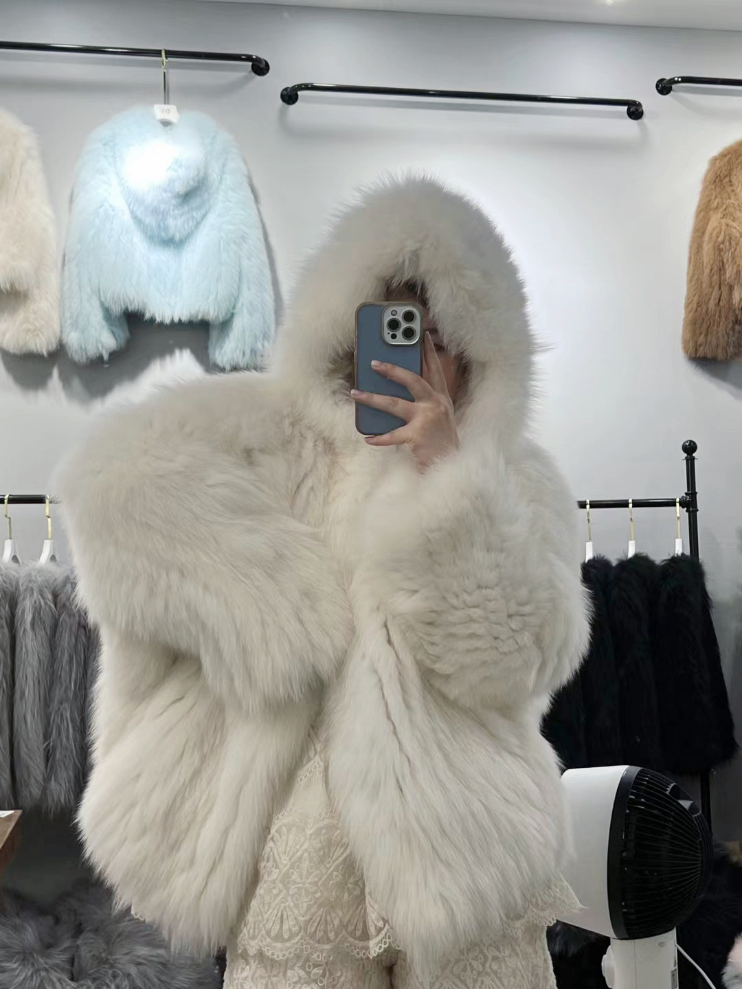 Womens Real Fox Fur Knitted Coat Hooded Bat Sleeve Baggy Jacket
