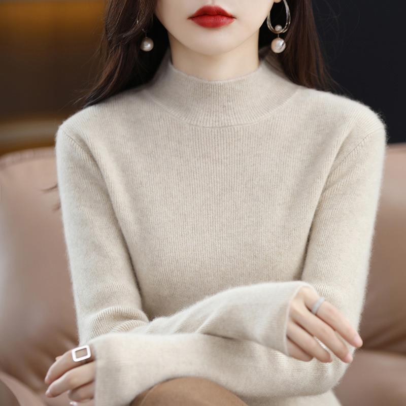 2024 Autumn and Winter Knitted Sweater Half-Turtleneck Sweater Women's Slim-Fit Base Shirt Wool Sweater Foreign Trade Export Wholesale Dropshipping