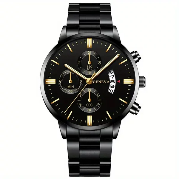 Cross-border explosions calendar steel band watch large dial three-eye quartz watch cross-border business men's watch manufacturers wholesale