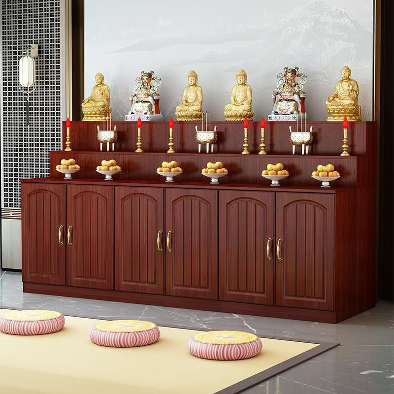 Buddhist Altar Shrine New Chinese Style Cabinet Buddhist Altar Table with Cabinet Altar Table Household Double-Layer Three-Layer Hall Buddha Statue Guanyin