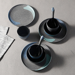 Japanese-style hot pot restaurant tableware set of four pieces, melamine imitating porcelain, retro frosted spoon, cup, bowl, plate set