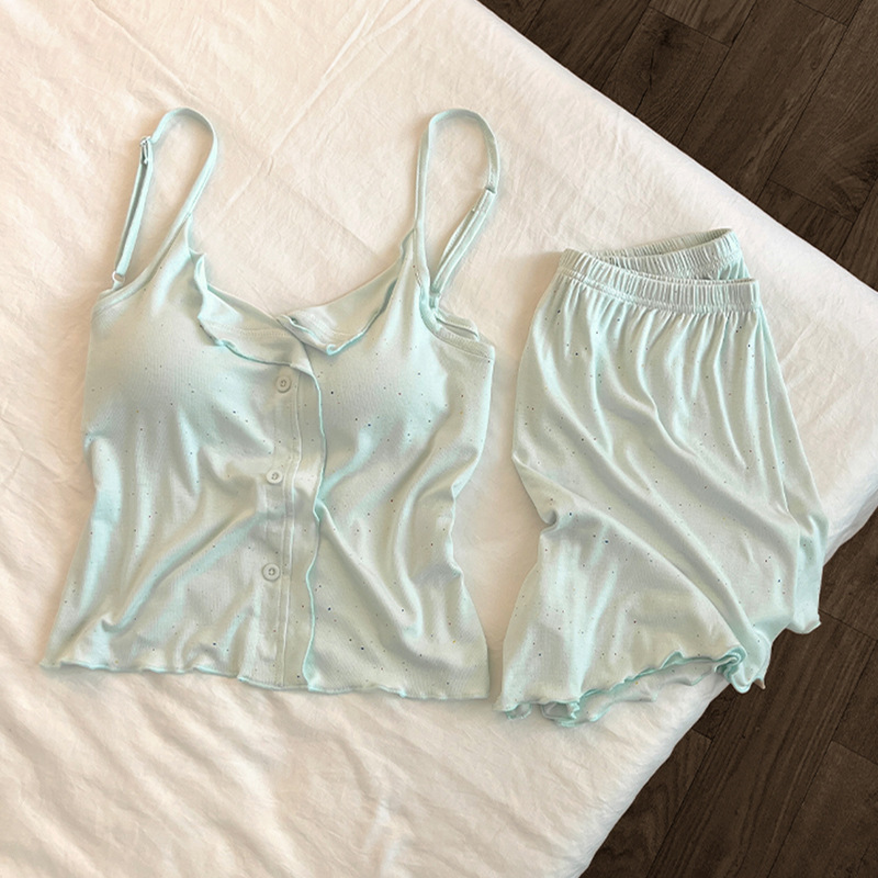 Sweet Camisole Sleepwear for Women, Summer Modal Dopamine Set with Built-In Bra Pads, Home Wear That Can Be Worn Outside, Thin