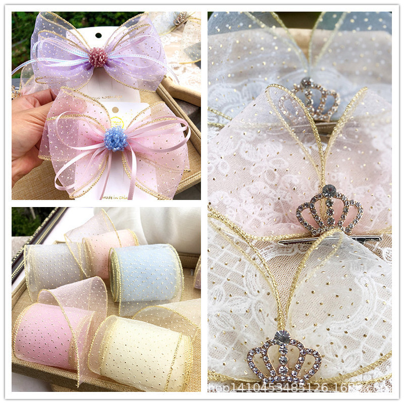 Korean Yarn Ribbon 7cm Super Wide Small Gold Point Hedge Children's Bow Hairpin Material diy Ribbon Korean Yarn Ribbon 7cm Super Wide Small Gold Point Hedge Children's Bow Hairpin Material diy Ribbon