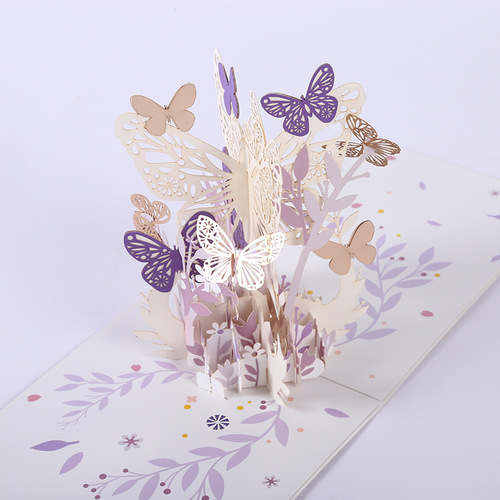 Teacher's Day Hollow Butterfly Flower 3D Stereo Greeting Card Mother's Day Handmade Paper Sculpture Festival Folded Blessing Card Wholesale