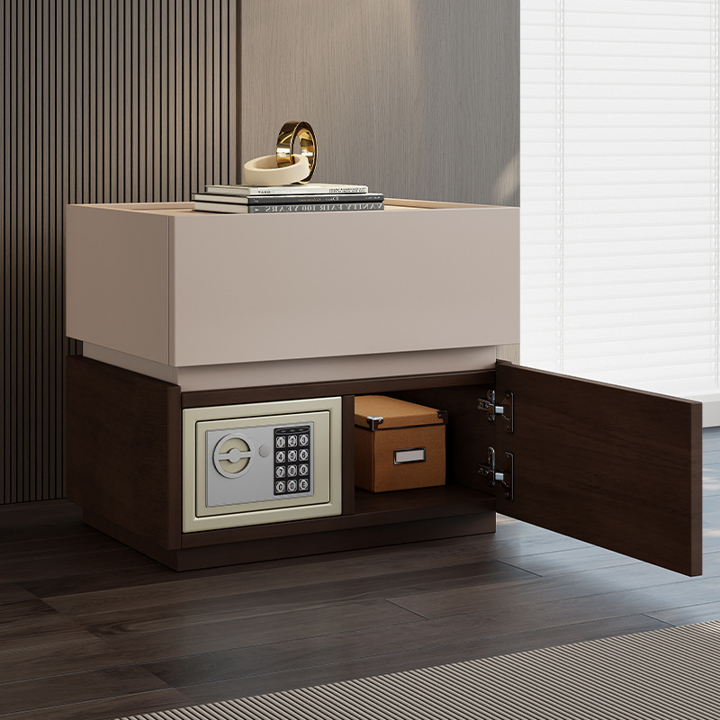 Italian Minimalist Solid Wood Bedside Table Safe Integrated Storage Cabinet Light Luxury High-End Bedside Cabinet with Password Lock