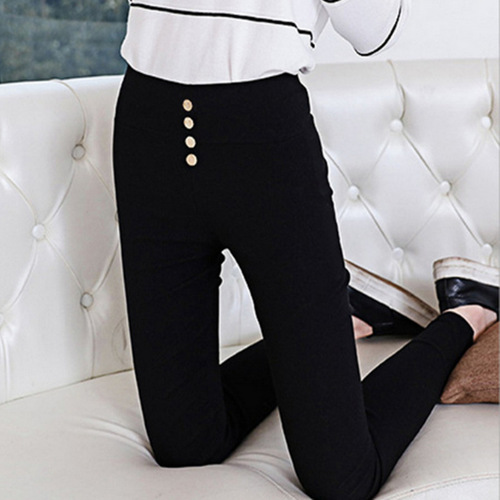 Korean style new fleece-lined leggings for outdoor wear, high-waisted skinny pencil pants with spring and autumn high elasticity, women's pants with back pockets