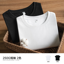 250克重磅纯棉圆领黑白纯色短袖日系男女T恤情侣装打底衫一件代发