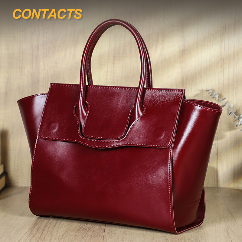 Black Angel Top Layer Cowhide Large-Capacity Women's Bag Can Hold 13.3inch Computers Genuine Leather Women's Bag Business Ladies Handbag