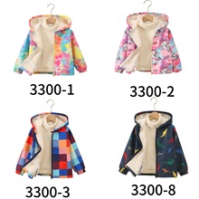 跨境儿童新款秋款女童夹克衫中小童加绒时尚带帽扎染中长款外套