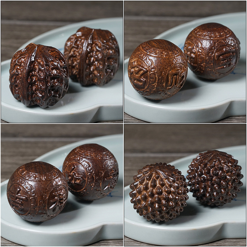 Ebony Carved Handball Windmill Wood Agarwood Durian Walnut Fitness Ball Toy Health Ball Massage Solid Wood Handball