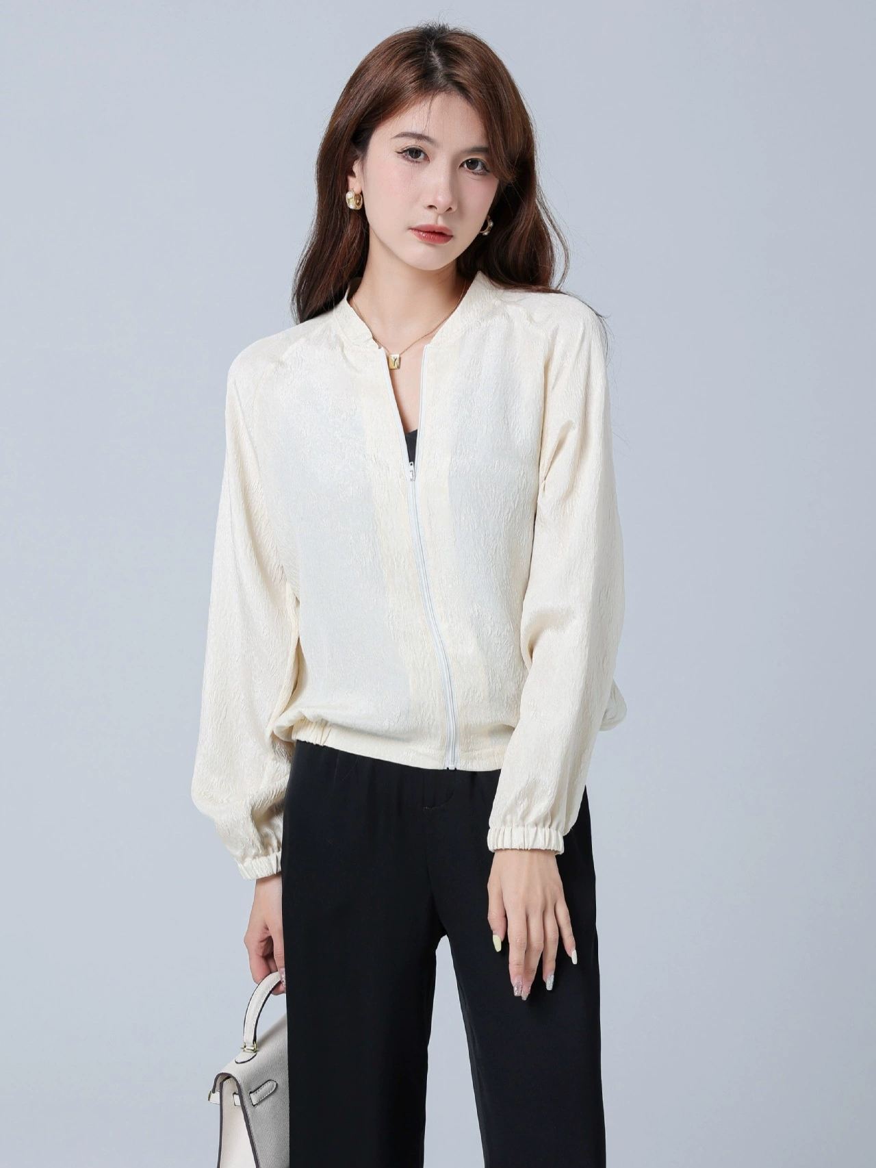 Silk jacket, cardigan, baseball long-sleeve, uniform, plus size