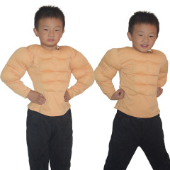 Tシャツ男の子子供伪腹筋ロールプレイ舞台パフォーマンス大人筋肉服cos格好いい演出服