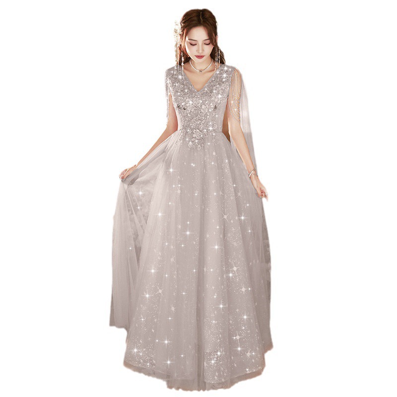 Vestido de noche para banquete, nuevo estilo de verano 2026, con lazo gris, estilo transfronterizo, vestido de actuación para exámenes de arte y actuaciones de coro. image 6