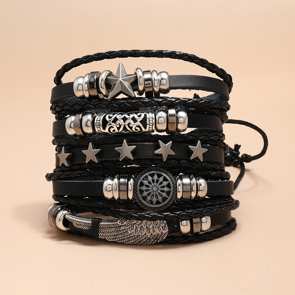 European and American punk jewelry wholesale multi-layer leather bracelet set