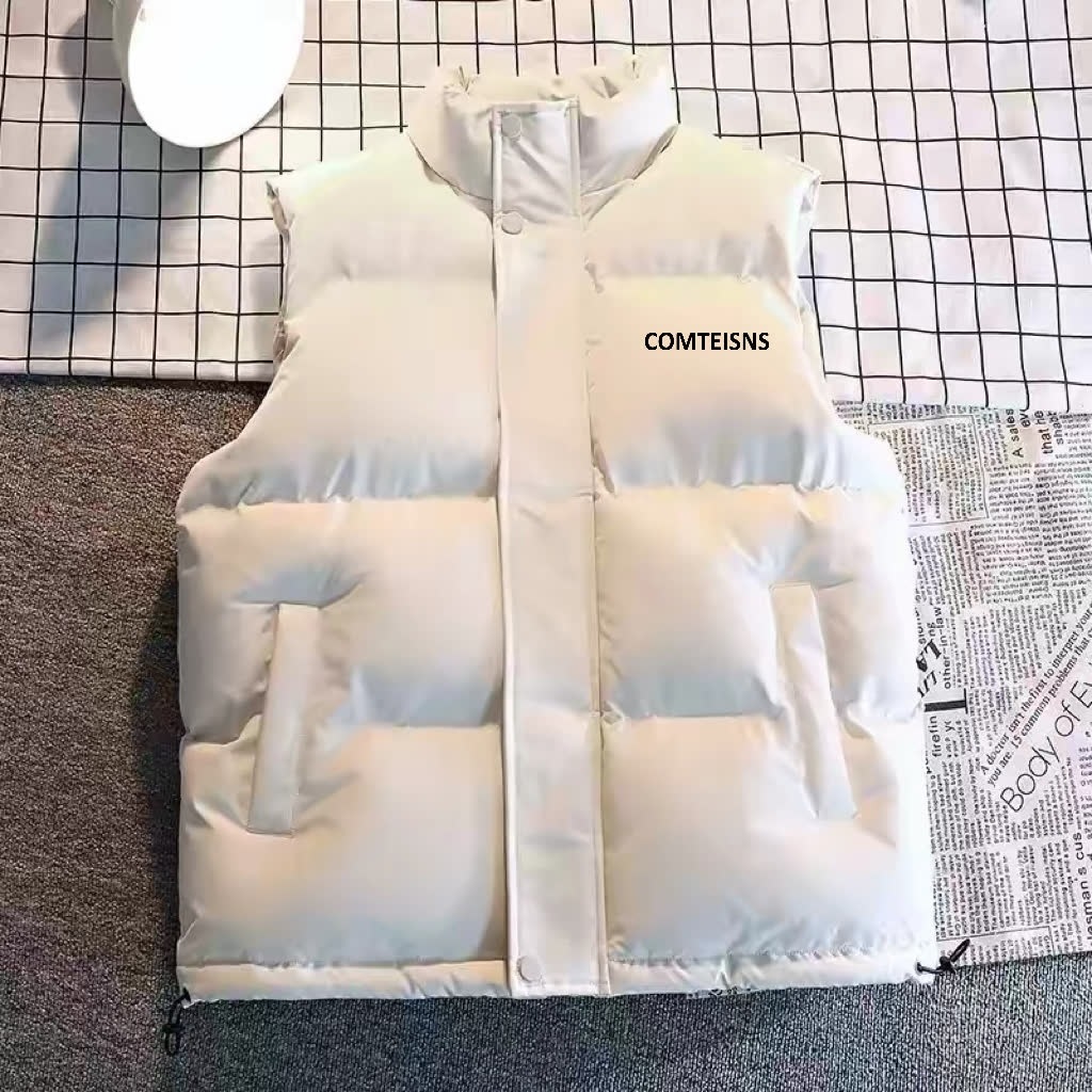 American trendy plus size stand-up collar cotton vest for men, winter solid color warm sleeveless cotton coat, trendy