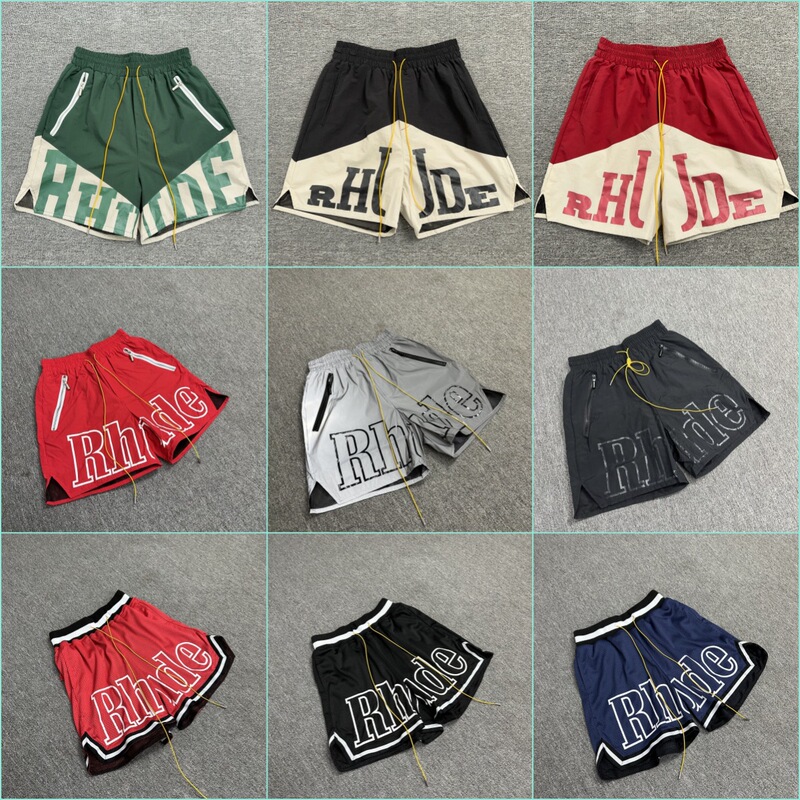 American Trendy Brand Cross-Border Rhude Letter Print Drawstring Shorts for Men and Women, Casual Loose Hip-Hop Shorts Ins American Trendy Brand Cross-Border Rhude Letter Print Drawstring Shorts for Men and Women, Casual Loose Hip-Hop Shorts Ins