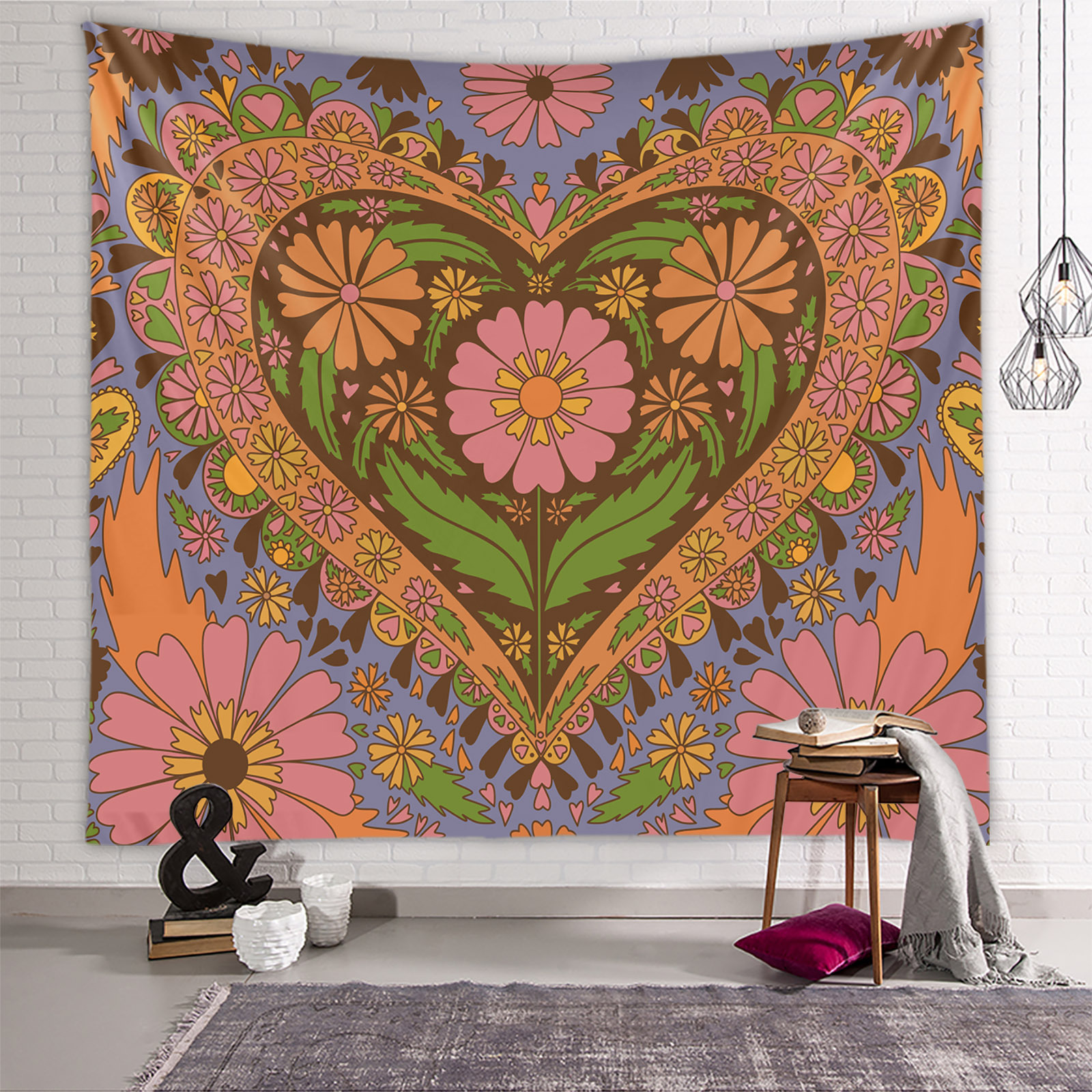 Retro Pastoral Heart Shape Flower Polyester Tapestry display picture 3