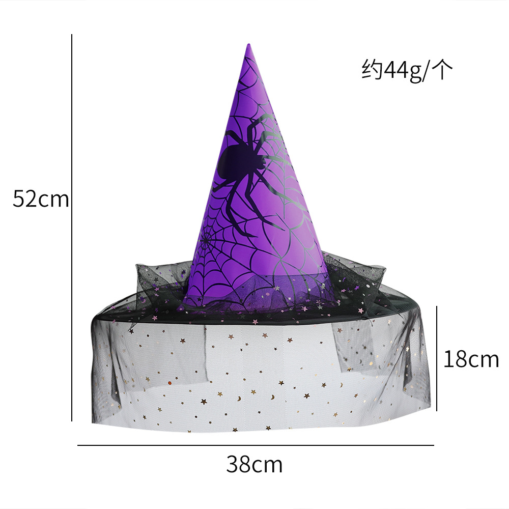 Sombrero de bruja de Halloween, velo de encaje, sombrero puntiagudo, maquillaje, accesorios de disfraces, sombreros, sombreros de malla, sombreros de brujo