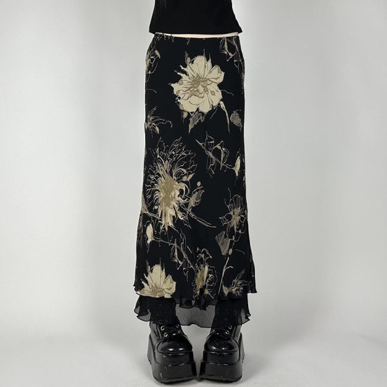 Antique Floral Floral Print Skirt Women's 2024 Summer American Style Hot Girl Low Waist Wraped Hip Skirt New Mid-Skirt