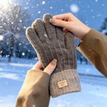 手套女冬季保暖针织毛线加绒厚骑行电动车可触屏学生户外骑车防寒
